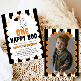 One Happy Boo Boy 1st Birthday Photo Party Kaart