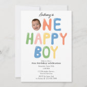 One Happy Boy Birthday Invite 1st Birthday Photo Kaart (Voorkant)