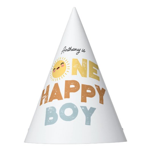 One Happy Boy Birthday Invite 1st Birthday Sun Feesthoedjes (Voorkant)