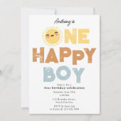 One Happy Boy Birthday Invite 1st Birthday Sun Kaart (Voorkant)