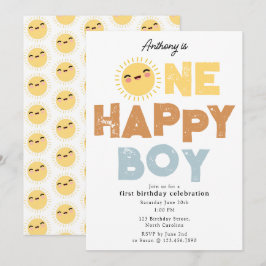 One Happy Boy Birthday Invite 1st Birthday Sun Kaart