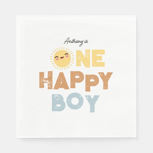 One Happy Boy Birthday Invite 1st Birthday Sun Servet (Voorkant)