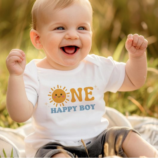 ONE Happy Boy Eerste Verjaardag Onsie, 1e Verjaard Romper