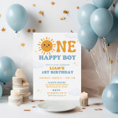 ONE Happy Boy Eerste Verjaardag Uitnodiging, Zon t Kaart