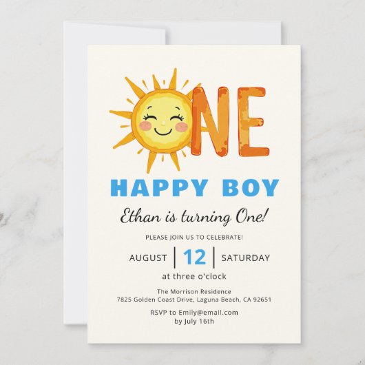 One Happy Boy Sunshine 1e verjaardag Kaart (Voorkant)