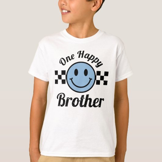One Happy Brother Blue Smile 1e Verjaardag Matchin T-shirt (Voorkant)