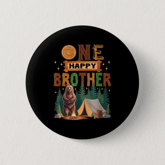 One Happy Brother Camper 1st Birthday Camng Bear  Ronde Button 5,7 Cm (Voorkant)