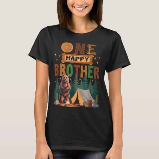 One Happy Brother Camper 1st Birthday Camng Bear T-shirt (Voorkant)