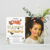 One Happy Butterfly 1st Wildflower Birthday Photo Kaart (Staand voorkant)