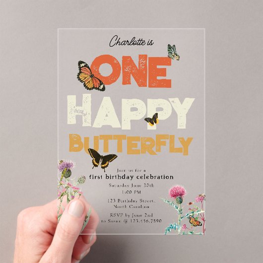 One Happy Butterfly Invite 1st Wildflower Birthday Acryl Uitnodigingen (Insitu (Draagbaar))