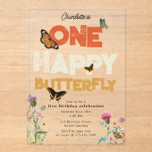 One Happy Butterfly Invite 1st Wildflower Birthday Acryl Uitnodigingen (Voorkant)