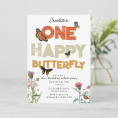 One Happy Butterfly Invite 1st Wildflower Birthday Kaart (Staand voorkant)