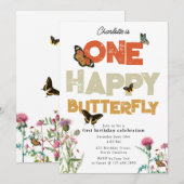 One Happy Butterfly Invite 1st Wildflower Birthday Kaart (Voorkant / Achterkant)