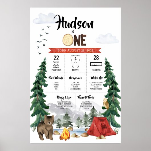 One Happy Camper 1e verjaardag mijlpaal chart Poster (Voorkant)