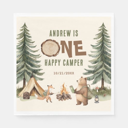 One Happy Camper 1e verjaardag servetten (Voorkant)