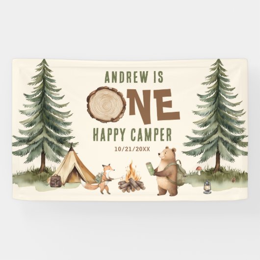 One Happy Camper 1e Verjaardag Vinyl Banner (Horizontaal)