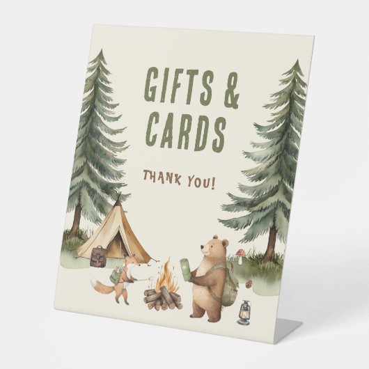 One Happy Camper 1st Birthday Gifts Cards Sign Reclamebord Met Voetstuk (Voorkant)