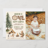 One Happy Camper 1st Birthday Invitation Photo Kaart (Voorkant)