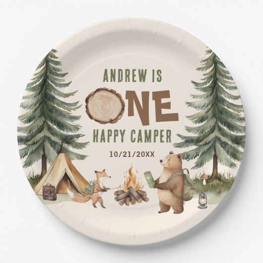 One Happy Camper 1st Birthday Paper Plates Papieren Bordje (Voorkant)