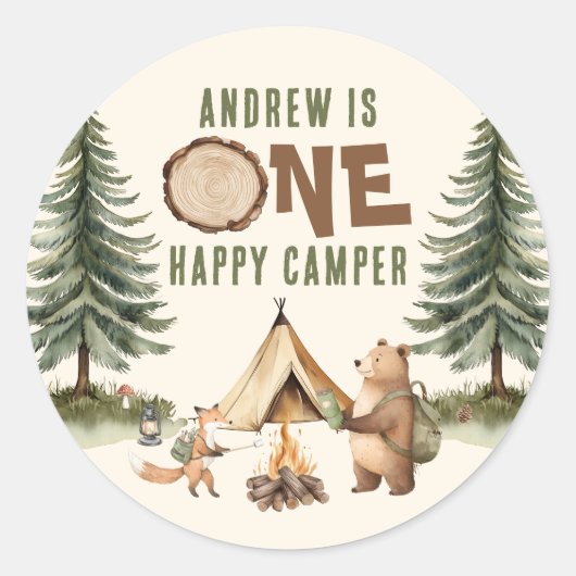One Happy Camper 1st Birthday Stickers (Voorkant)