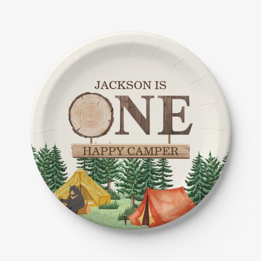 ONE Happy Camper 1st verjaardag Papieren Bordje (Voorkant)