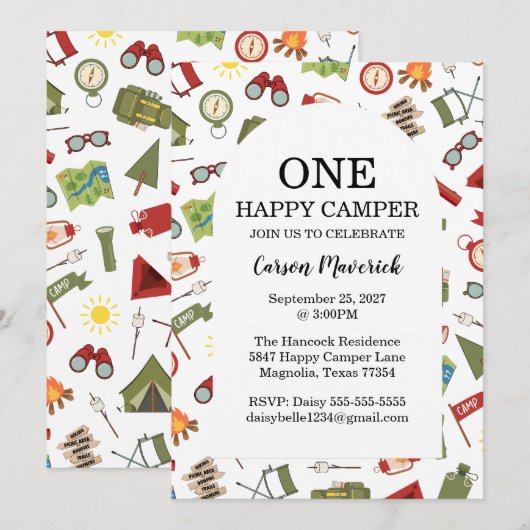 One Happy Camper Adventure Birthday Kaart (Voorkant / Achterkant)
