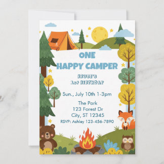 One Happy Camper, Animals 1e Verjaardag Kaart