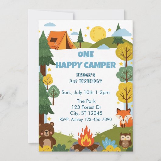 One Happy Camper, Animals 1e Verjaardag Kaart (Voorkant)