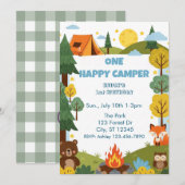 One Happy Camper, Animals 1e Verjaardag Kaart (Voorkant / Achterkant)