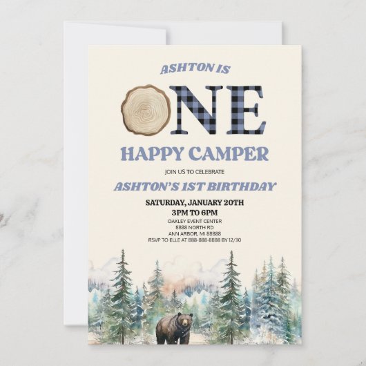 ONE Happy Camper Beer Blauw 1e Verjaardagsfeestje Kaart (Voorkant)