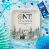 ONE Happy Camper Beer Blauw 1e Verjaardagsfeestje Papieren Bordje (Feest)