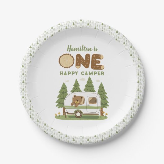 One Happy Camper Beer Verjaardag Papieren Bordje (Voorkant)