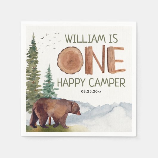 One Happy Camper Beer Verjaardag Servet (Voorkant)