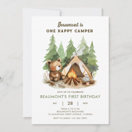 One Happy Camper Beer Verjaardagsuitnodiging 1 Kaart (Voorkant)
