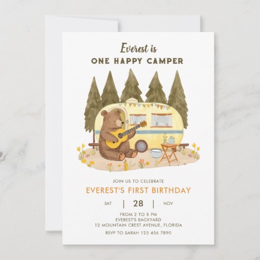 One Happy Camper Beer Verjaardagsuitnodiging Kaart (Voorkant)