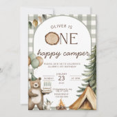 One Happy Camper Birthday Invitation Camping 1st Kaart (Voorkant)