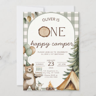 One Happy Camper Birthday Invitation Camping 1st  Kaart