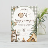 One Happy Camper Birthday Invitation Camping 1st Kaart (Staand voorkant)