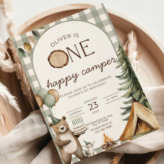 One Happy Camper Birthday Invitation Camping 1st  Kaart
