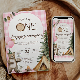 One Happy Camper Birthday Invitation Camping 1st  Kaart