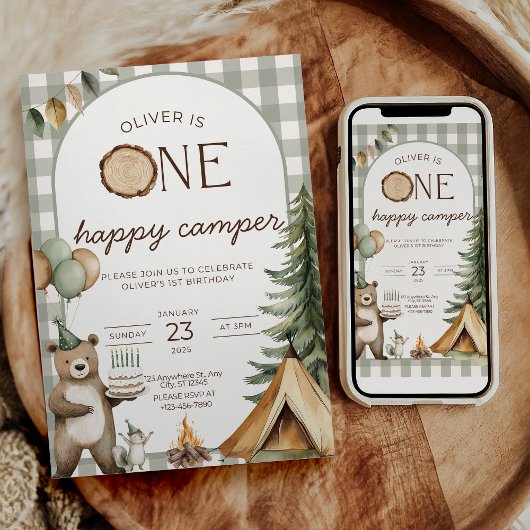 One Happy Camper Birthday Invitation Camping 1st Kaart