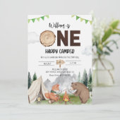One Happy Camper Boy 1st Birthday Party Kaart (Staand voorkant)