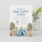 One Happy Camper Camping 1st Birthday  Kaart (Staand voorkant)