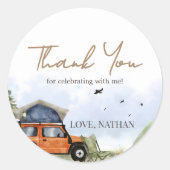 One Happy Camper Camping Boy Birthday Ronde Sticker (Voorkant)