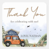 One Happy Camper Camping Boy Birthday Vierkante Sticker (Voorkant)