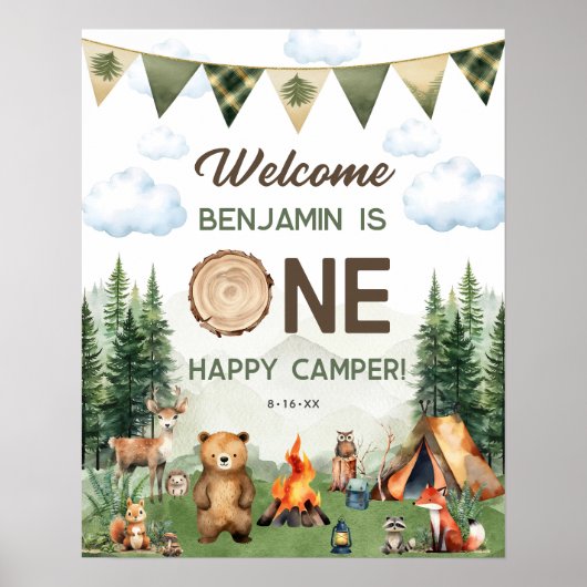 One Happy Camper Eerste Verjaardag 40x50 Welcome Poster (Voorkant)