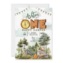 One Happy Camper Eerste Verjaardagsuitnodiging