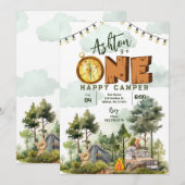 One Happy Camper First Birthday Invitation Kaart (Voorkant / Achterkant)