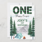 One Happy Camper First Birthday Invitation Kaart (Voorkant)