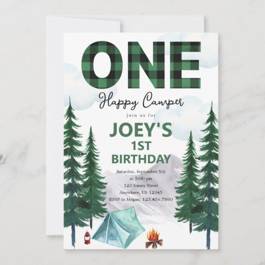 One Happy Camper First Birthday Invitation Kaart (Voorkant)